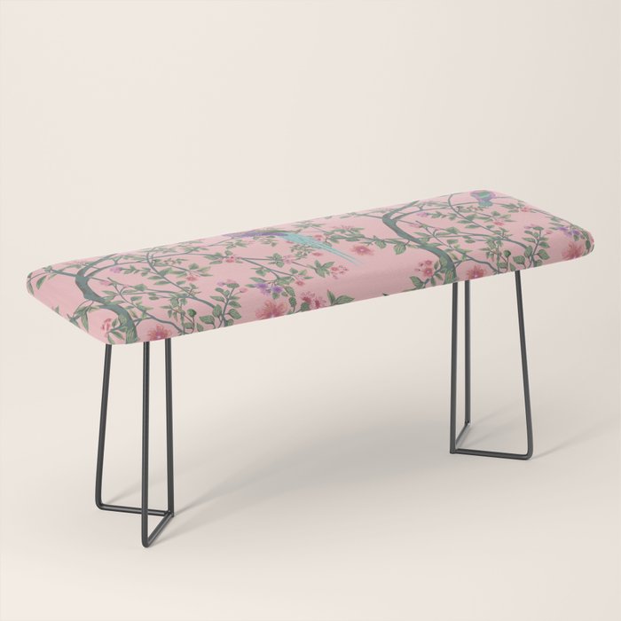 Chinoiserie Pink Fresco Floral Garden Birds Oriental Botanical Bench Gallery Image 1