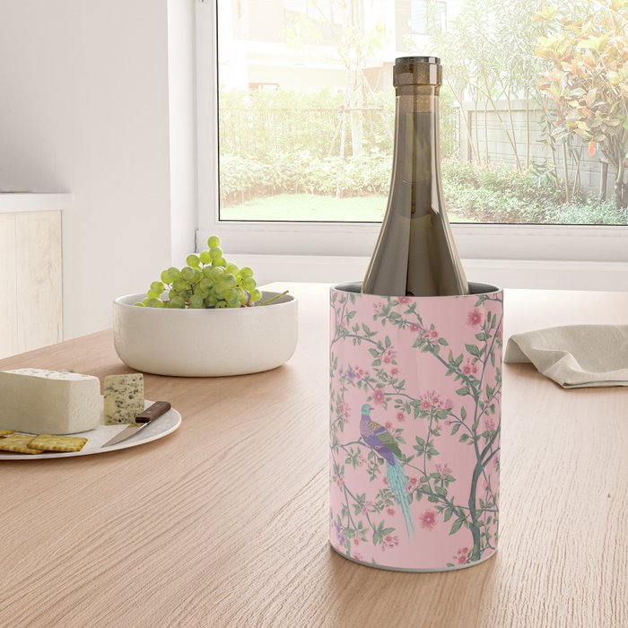 Chinoiserie Pink Fresco Floral Garden Birds Oriental Botanical Wine Chiller Gallery Image 4