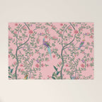Chinoiserie Pink Fresco Floral Garden Birds Oriental Botanical Welcome Mat Gallery Image 1