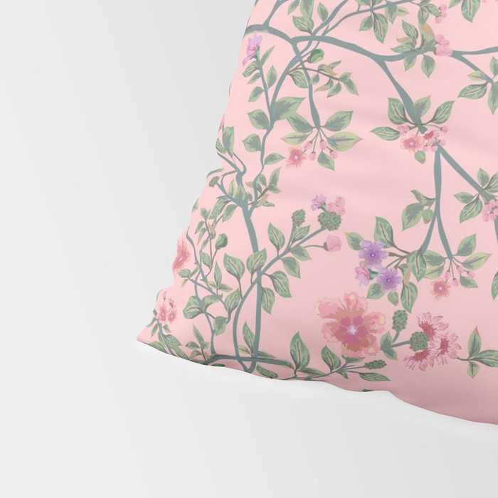 Chinoiserie Pink Fresco Floral Garden Birds Oriental Botanical Pillow Sham Gallery Image 4