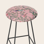 Chinoiserie Pink Fresco Floral Garden Birds Oriental Botanical Stool Gallery Image 2
