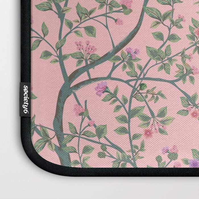 Chinoiserie Pink Fresco Floral Garden Birds Oriental Botanical Laptop Sleeve Gallery Image 3