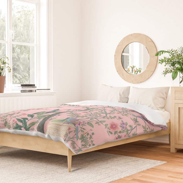 Chinoiserie Pink Fresco Floral Garden Birds Oriental Botanical Duvet Cover Gallery Image 2