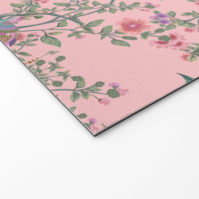 Chinoiserie Pink Fresco Floral Garden Birds Oriental Botanical Welcome Mat Gallery Image 2