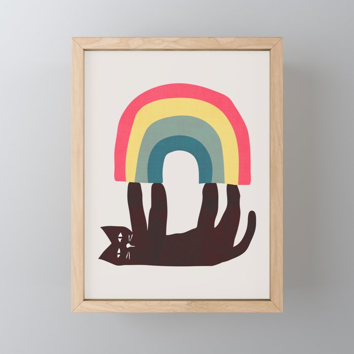 Cat with rainbow Mini Art Print Gallery Image 1