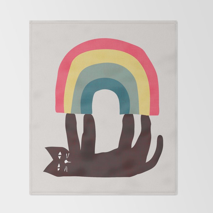 Cat with rainbow Throw Blanket Gallery Image 2