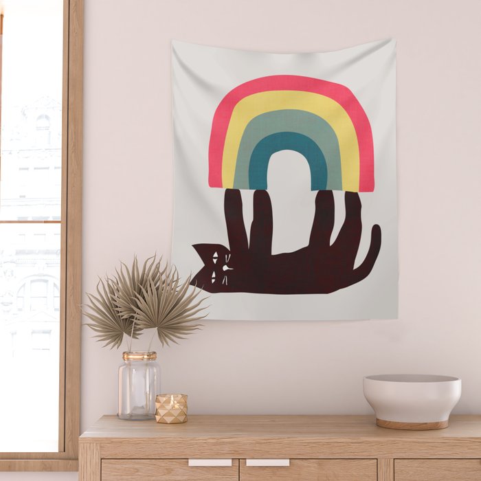 Cat with rainbow Wall Tapestry Gallery Image 2