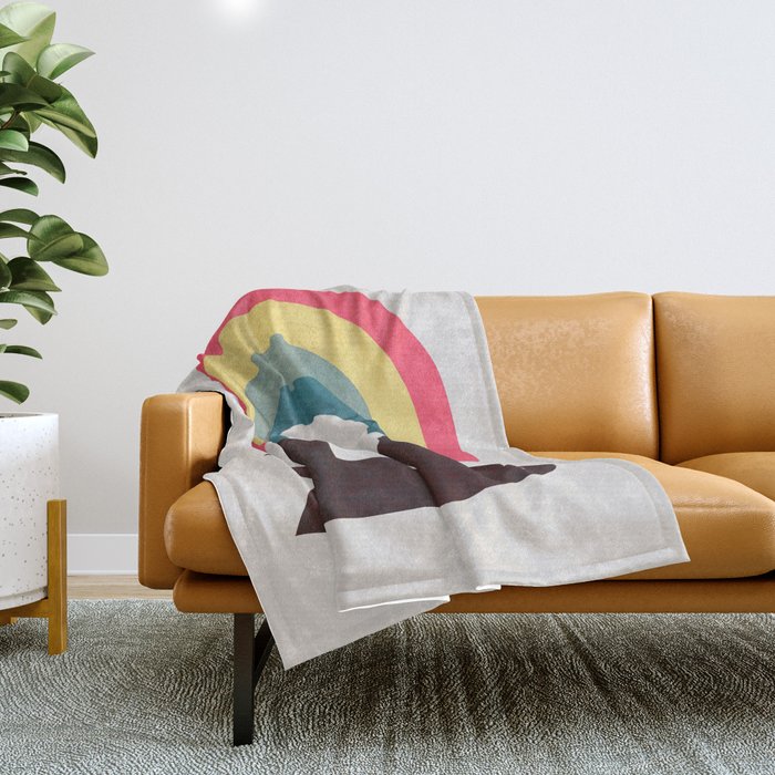 Cat with rainbow Throw Blanket Gallery Image 1