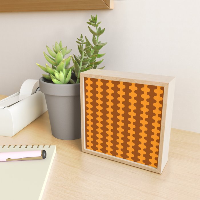 Retro 70s Mid Century Ogee A-Go-Go Wobbly Vertical Stripes Brown and Orange Mini Art Print Gallery Image 2