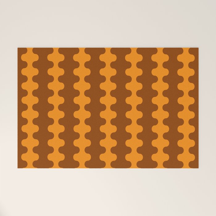 Retro 70s Mid Century Ogee A-Go-Go Wobbly Vertical Stripes Brown and Orange Welcome Mat Gallery Image 1
