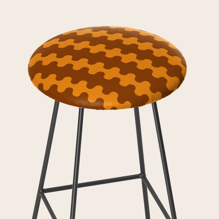 Retro 70s Mid Century Ogee A-Go-Go Wobbly Vertical Stripes Brown and Orange Stool Gallery Image 2