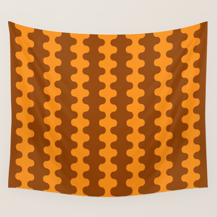 Retro 70s Mid Century Ogee A-Go-Go Wobbly Vertical Stripes Brown and Orange Wall Tapestry Gallery Image 4