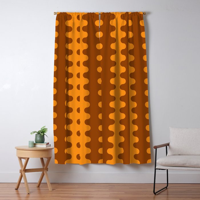 Retro 70s Mid Century Ogee A-Go-Go Wobbly Vertical Stripes Brown and Orange Window Curtain Gallery Image 5