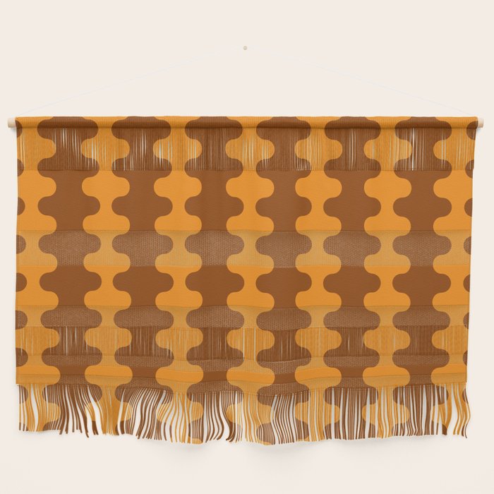 Retro 70s Mid Century Ogee A-Go-Go Wobbly Vertical Stripes Brown and Orange Wall Hanging Gallery Image 1