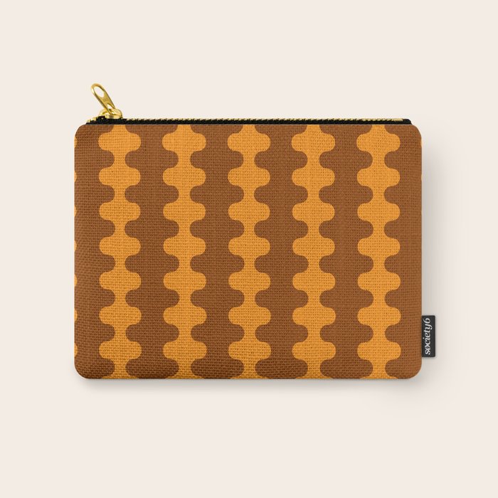 Retro 70s Mid Century Ogee A-Go-Go Wobbly Vertical Stripes Brown and Orange Carry All Pouch Gallery Image 1