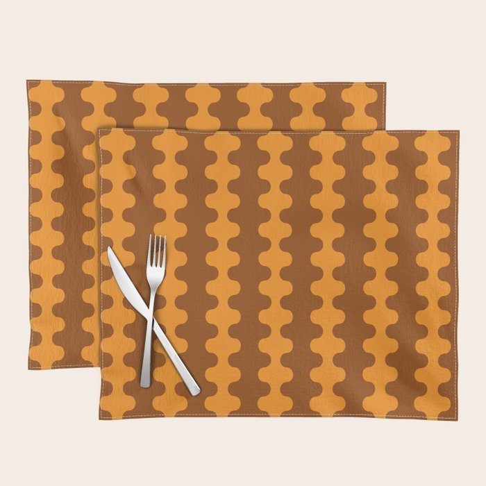 Retro 70s Mid Century Ogee A-Go-Go Wobbly Vertical Stripes Brown and Orange Placemat Gallery Image 1