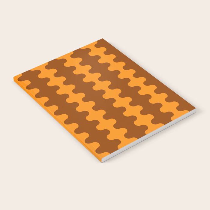 Retro 70s Mid Century Ogee A-Go-Go Wobbly Vertical Stripes Brown and Orange Notebook Gallery Image 2