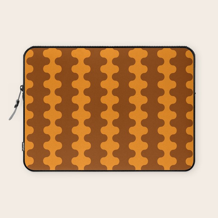 Retro 70s Mid Century Ogee A-Go-Go Wobbly Vertical Stripes Brown and Orange Laptop Sleeve Gallery Image 1
