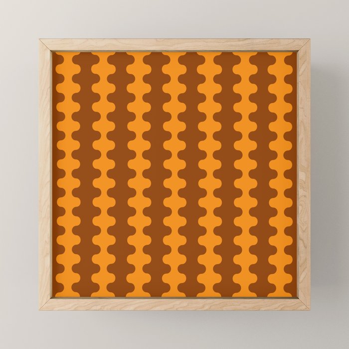 Retro 70s Mid Century Ogee A-Go-Go Wobbly Vertical Stripes Brown and Orange Mini Art Print Gallery Image 1