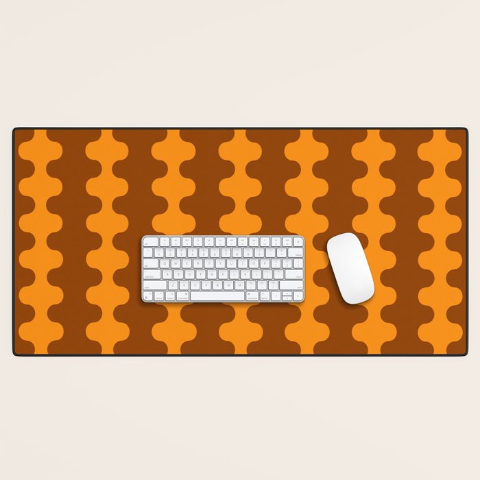 Retro 70s Mid Century Ogee A-Go-Go Wobbly Vertical Stripes Brown and Orange Desk Mat Gallery Image 1