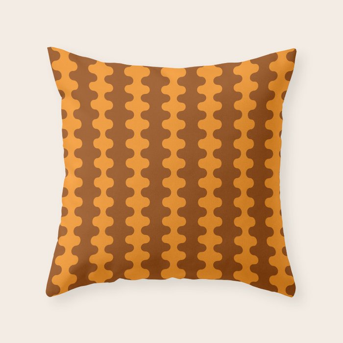 Retro 70s Mid Century Ogee A-Go-Go Wobbly Vertical Stripes Brown and Orange Throw Pillow Gallery Image 6
