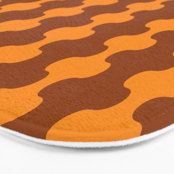 Retro 70s Mid Century Ogee A-Go-Go Wobbly Vertical Stripes Brown and Orange Bath Mat Gallery Image 3