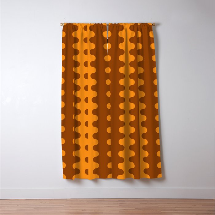 Retro 70s Mid Century Ogee A-Go-Go Wobbly Vertical Stripes Brown and Orange Window Curtain Gallery Image 3