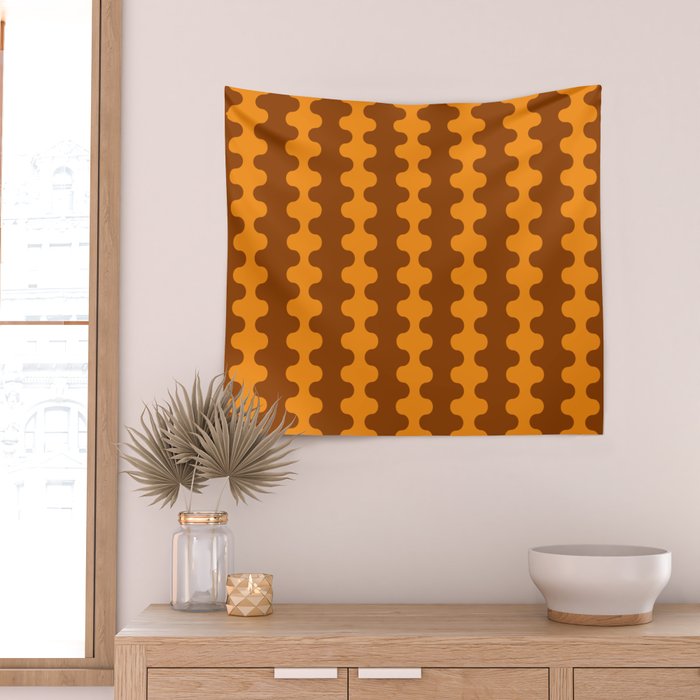Retro 70s Mid Century Ogee A-Go-Go Wobbly Vertical Stripes Brown and Orange Wall Tapestry Gallery Image 2