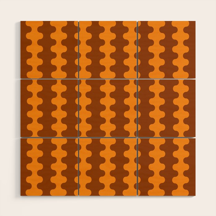 Retro 70s Mid Century Ogee A-Go-Go Wobbly Vertical Stripes Brown and Orange Wood Wall Art Gallery Image 1