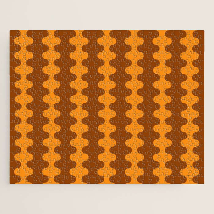 Retro 70s Mid Century Ogee A-Go-Go Wobbly Vertical Stripes Brown and Orange Jigsaw Puzzle Gallery Image 1