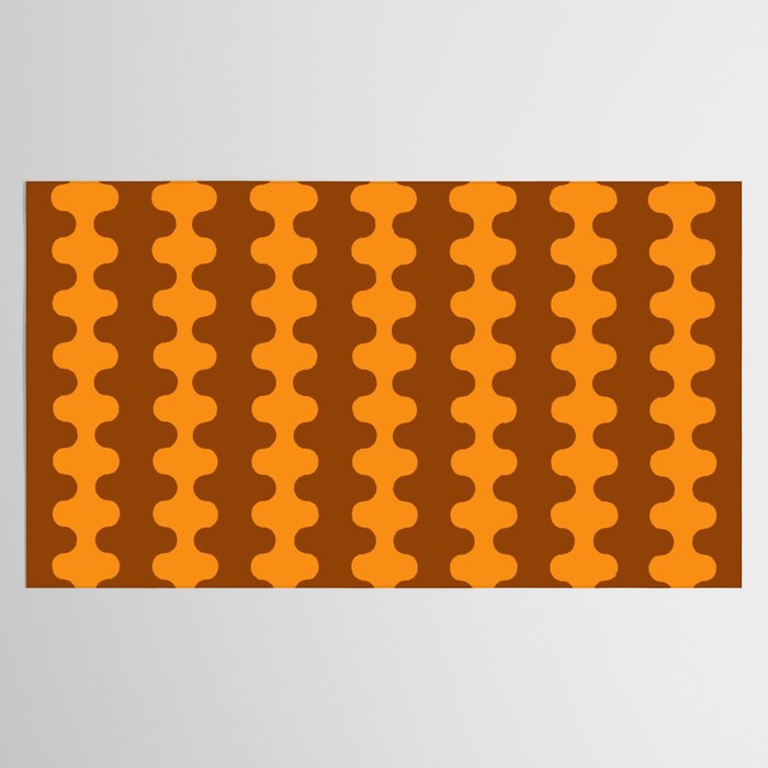 Retro 70s Mid Century Ogee A-Go-Go Wobbly Vertical Stripes Brown and Orange Tablecloth Gallery Image 2