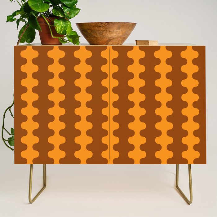 Retro 70s Mid Century Ogee A-Go-Go Wobbly Vertical Stripes Brown and Orange Credenza Gallery Image 1