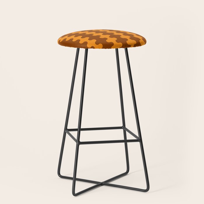 Retro 70s Mid Century Ogee A-Go-Go Wobbly Vertical Stripes Brown and Orange Stool Gallery Image 1