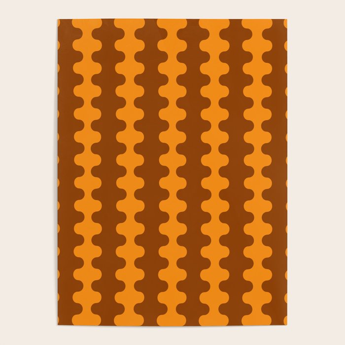 Retro 70s Mid Century Ogee A-Go-Go Wobbly Vertical Stripes Brown and Orange Poster Gallery Image 1