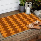Retro 70s Mid Century Ogee A-Go-Go Wobbly Vertical Stripes Brown and Orange Outdoor Rug Gallery Image 2