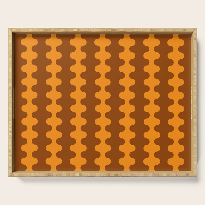 Retro 70s Mid Century Ogee A-Go-Go Wobbly Vertical Stripes Brown and Orange Serving Tray Gallery Image 1