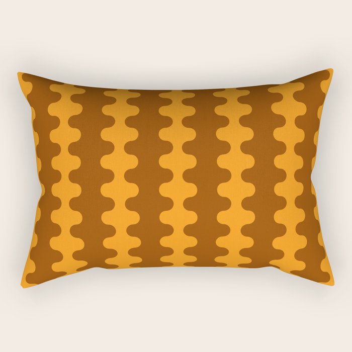 Retro 70s Mid Century Ogee A-Go-Go Wobbly Vertical Stripes Brown and Orange Rectangular Pillow Gallery Image 2