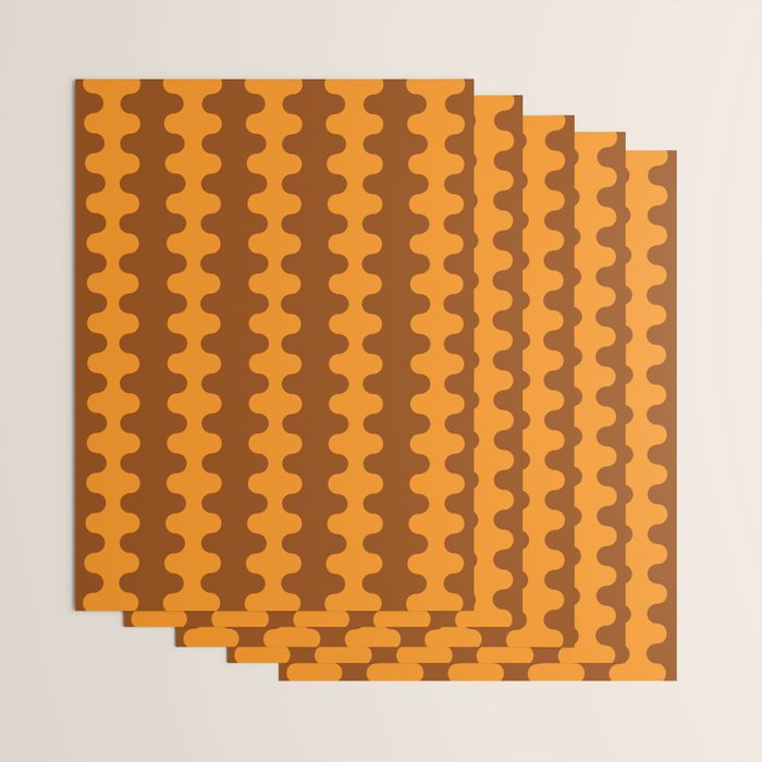 Retro 70s Mid Century Ogee A-Go-Go Wobbly Vertical Stripes Brown and Orange Wrapping Paper Gallery Image 3