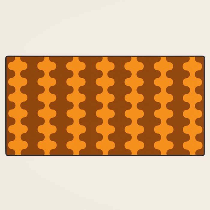 Retro 70s Mid Century Ogee A-Go-Go Wobbly Vertical Stripes Brown and Orange Desk Mat Gallery Image 3