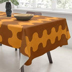 Retro 70s Mid Century Ogee A-Go-Go Wobbly Vertical Stripes Brown and Orange Tablecloth Gallery Image 3