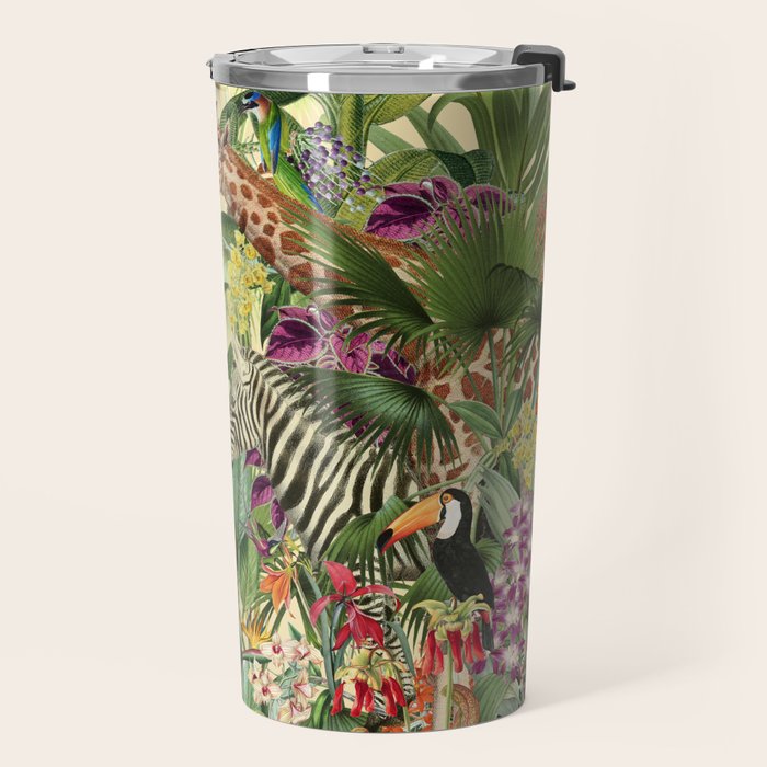Vintage Tropical Eden on Yellow Travel Mug Gallery Image 2