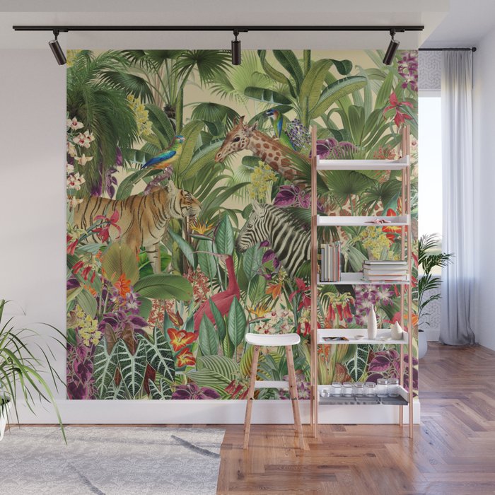 Vintage Tropical Eden on Yellow Wall Mural Gallery Image 1