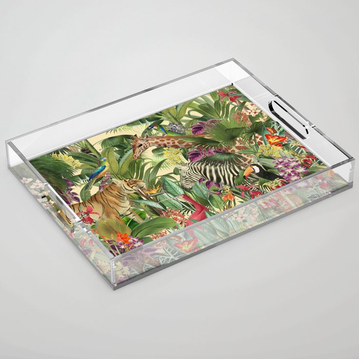 Vintage Tropical Eden on Yellow Acrylic Tray Gallery Image 1