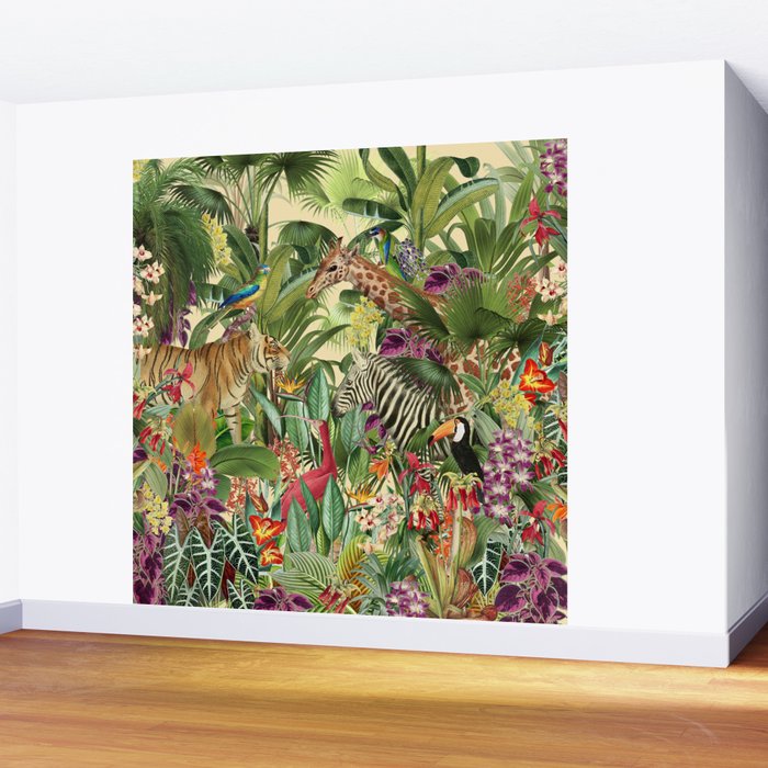 Vintage Tropical Eden on Yellow Wall Mural Gallery Image 2