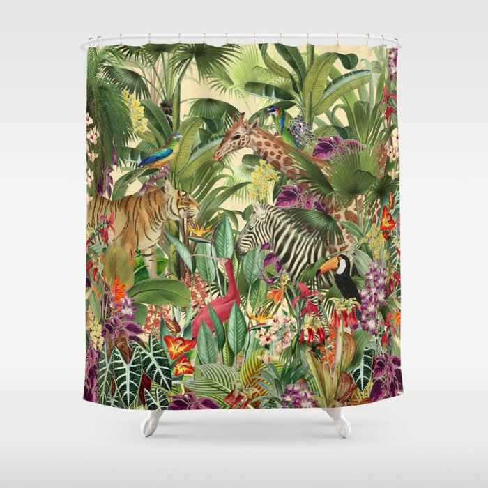 Vintage Tropical Eden on Yellow Shower Curtain Gallery Image 1