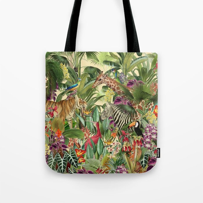 Vintage Tropical Eden on Yellow Tote Bag Gallery Image 1