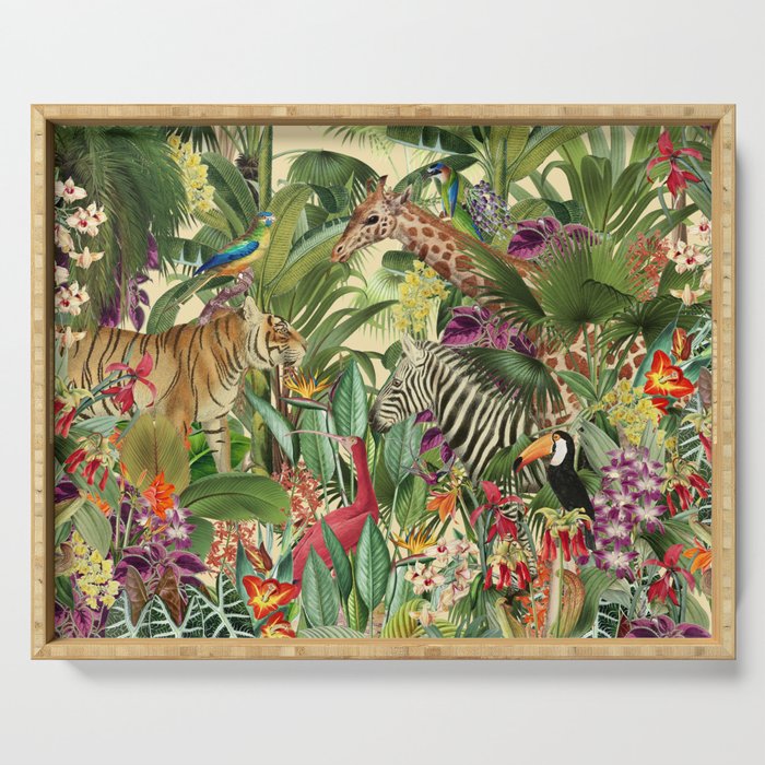 Vintage Tropical Eden on Yellow Serving Tray Gallery Image 1