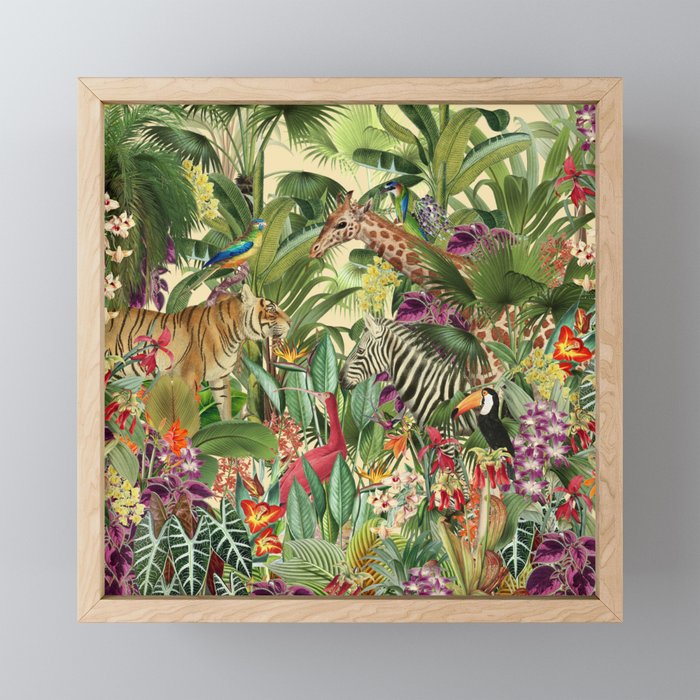 Vintage Tropical Eden on Yellow Mini Art Print Gallery Image 1