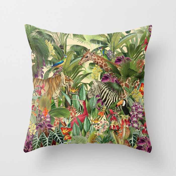Vintage Tropical Eden on Yellow Throw Pillow Gallery Image 6