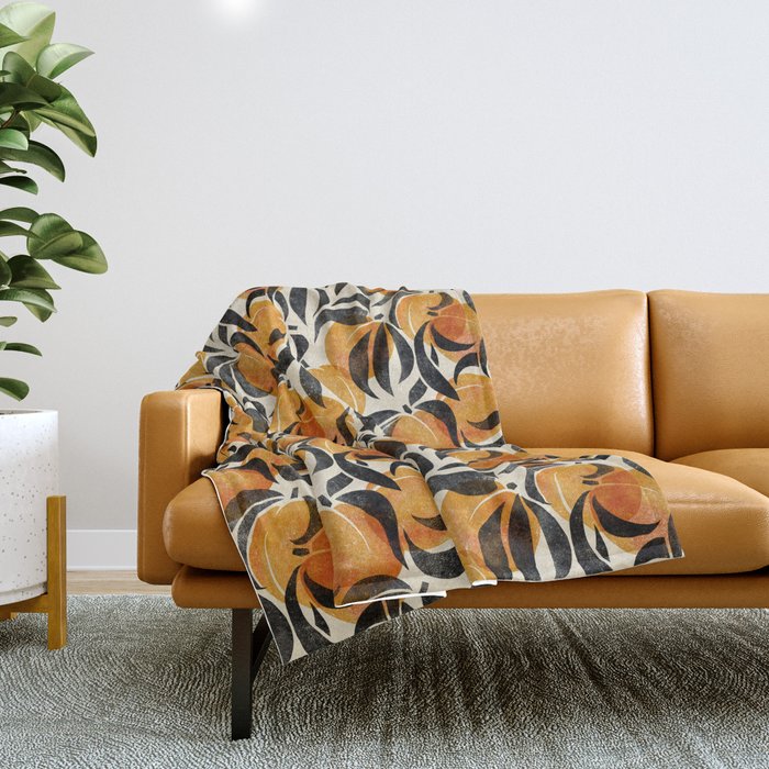 Peaches - marigold & black Throw Blanket Gallery Image 1